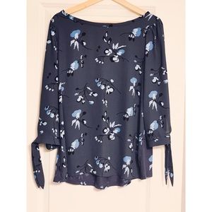 Loft 3/4 Tie Sleeve Mixed Media Blouse